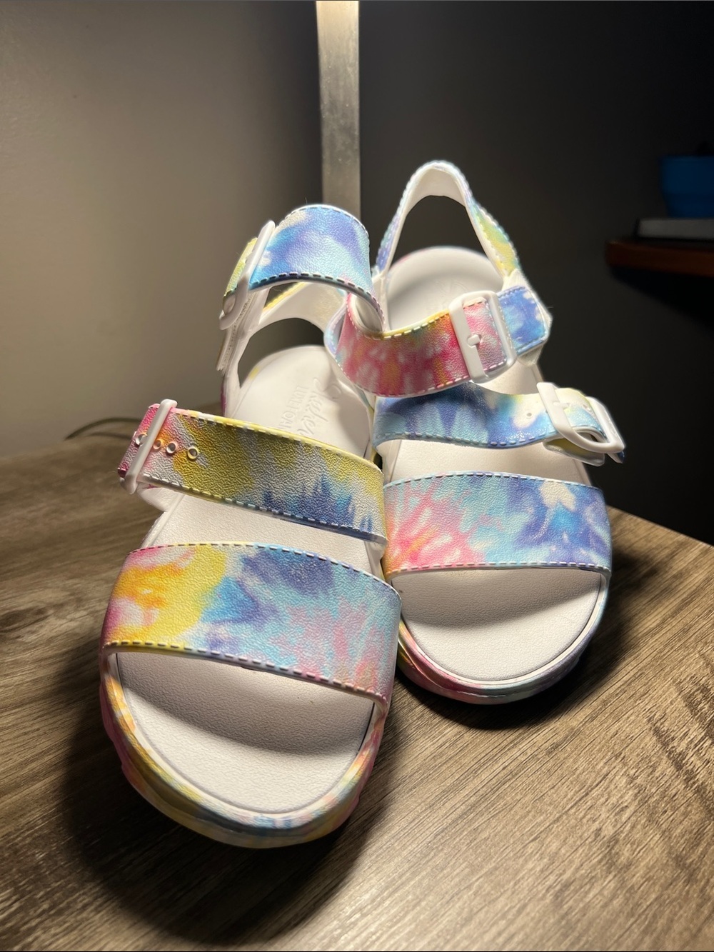 Skechers Kids Pastel Tie-Dye Buckle Sandals - Yellow Blue Pink